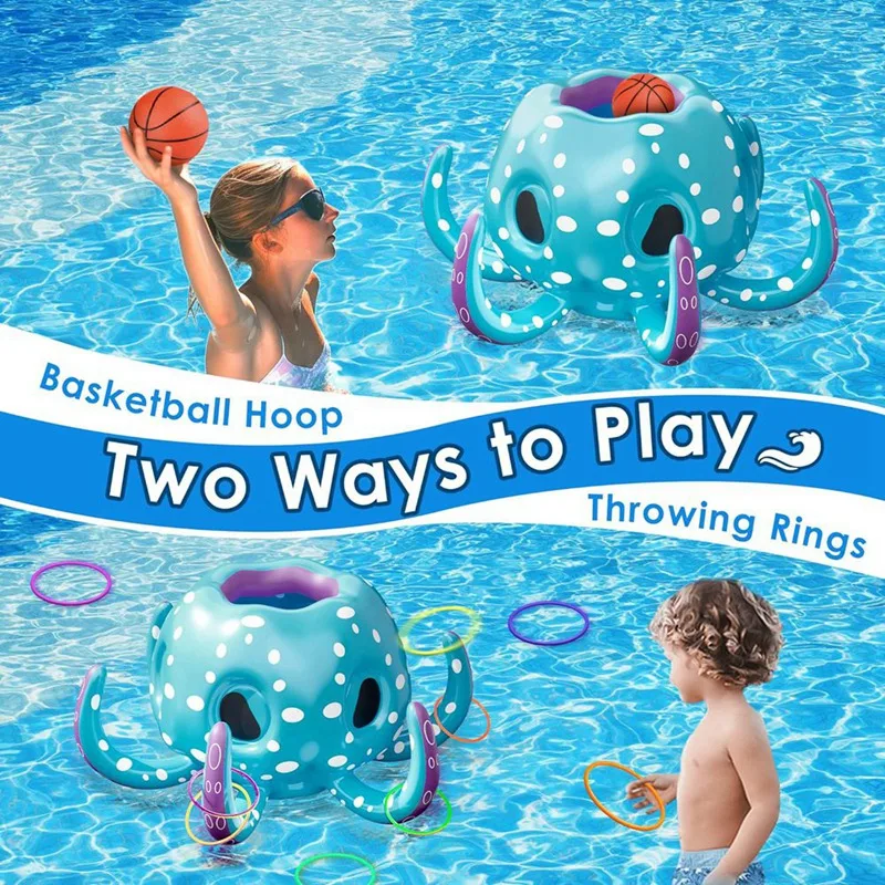 Aro de baloncesto inflable 2 en 1, juego de agua para interiores y exteriores, juguetes de piscina de pulpo para primavera y verano