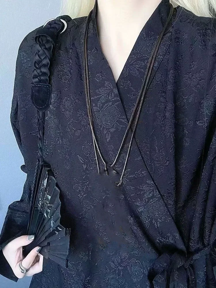 نيو النمط الصيني خمر الرجال والنساء بلوزة مطبوعة Harajuku المتضخم الجرونج قميص Y2k الجمالية الخريف ضمادة الملابس