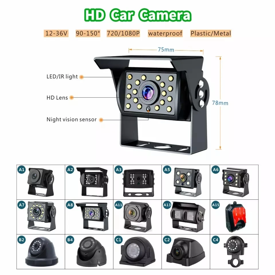 Car Monitor 7 Inch AHD Display 4 Cameras With Dash Cam Function BSD function Truck Rear View Camera Reversing Parking System