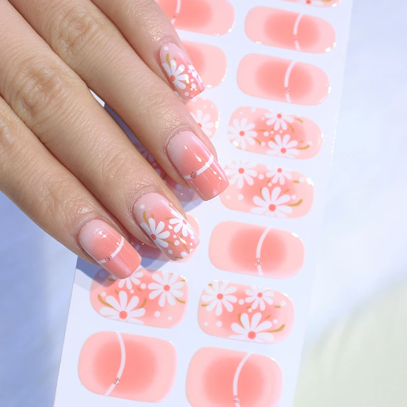 16 Tips Glitter Lentebloemen Volledige dekking Nagelstickers Zelfklevende volledige nagelstickers Nageldecoratie Creatieve nagelkunst