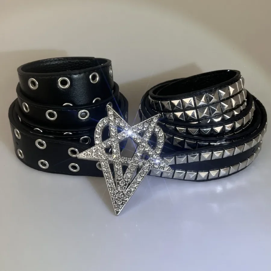 Bling Y2K Star Rhinestone Buckle PU Leather Waist Belts for  display picture 3