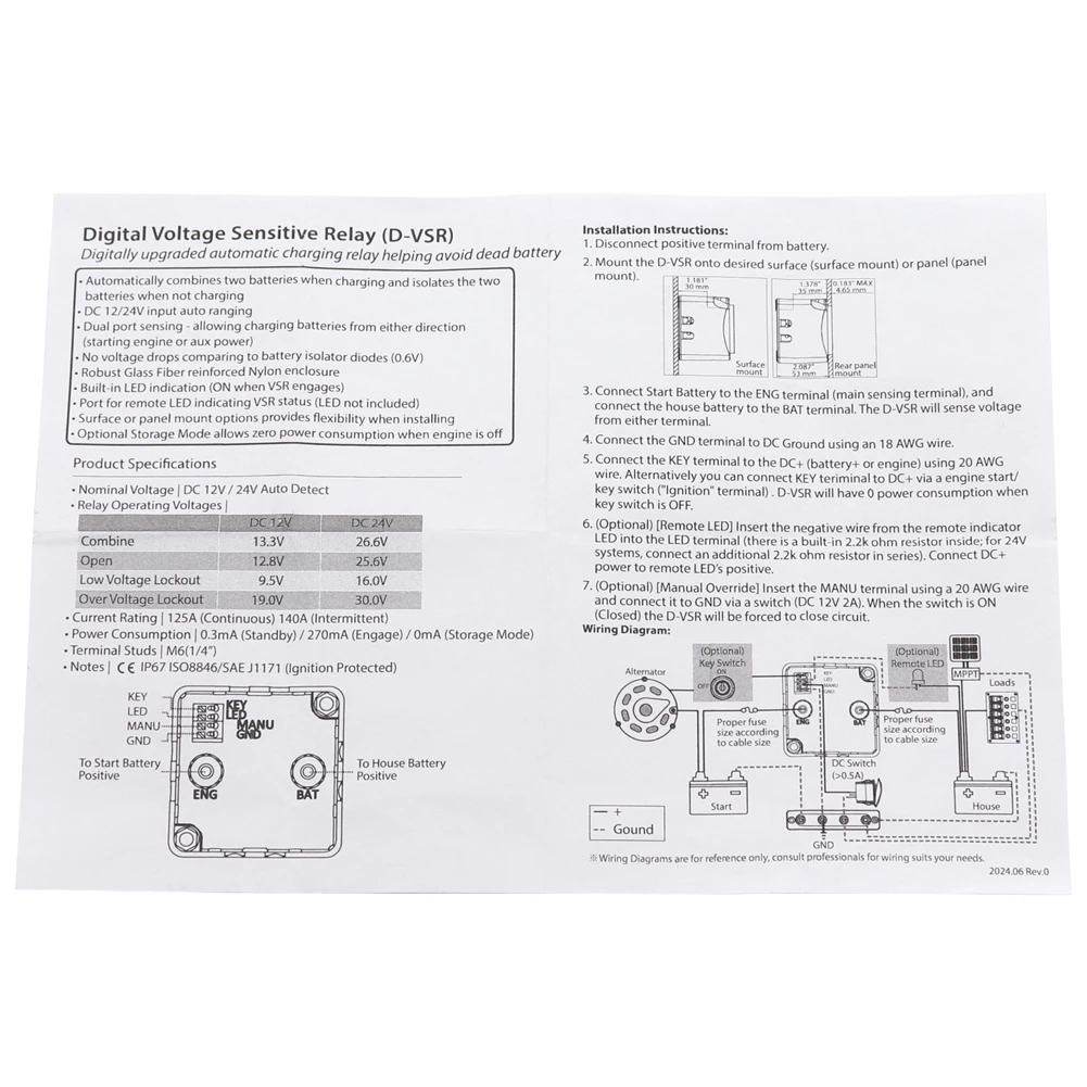 

12V 24V 125A Marine Boat Vessel RV Dual Battery System DVSR Kit Car Voltage Sensitive Relay for UTV RV
