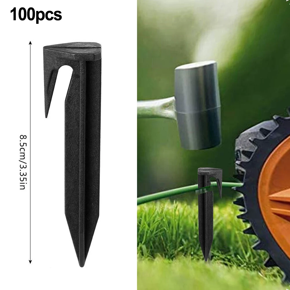 100pcs Lawn Mower Boundary Pegs For Securely Anchoring Robot Mower Cables Lawn Spikes Plastics 8.5 Cm