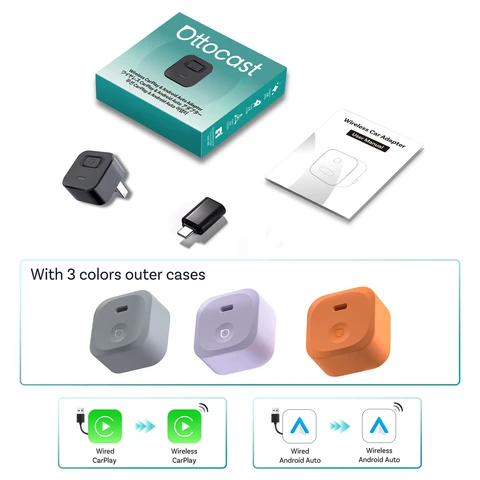 Беспроводной адаптер Ottocast Mini Dot для CarPlay и Android Auto, преобразователь проводного подключения в беспроводной, Wi-Fi 6, Bluetooth 5.4, Plug & Play для Audi и Kia