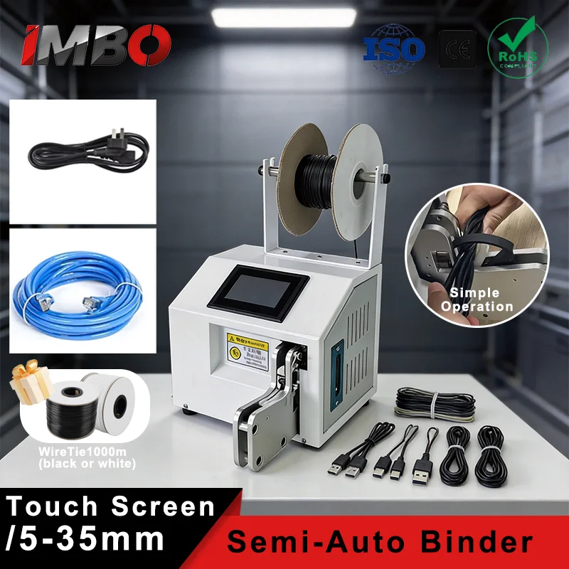 Auto Cable Tying Machine 0.6s Fast Binding Adjustable Touch Panel for USB Video Power Cord Headphone Wire & Bathroom Hose