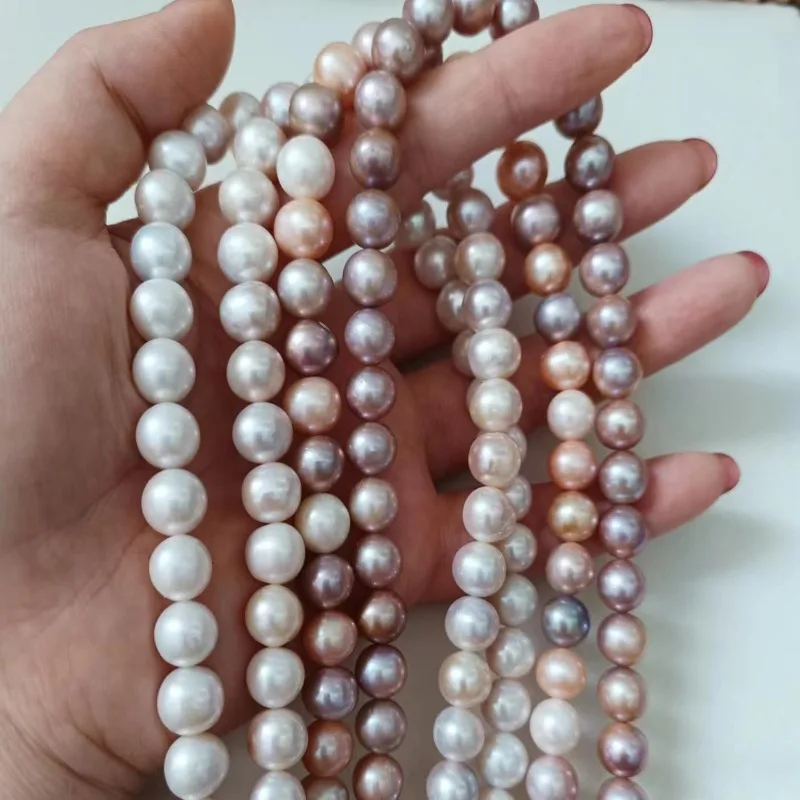 

Natural Pearls 10-11mm Strong Light Round Beads White Purple Candy Colored Pearl Necklace Bracelet Bead DIY