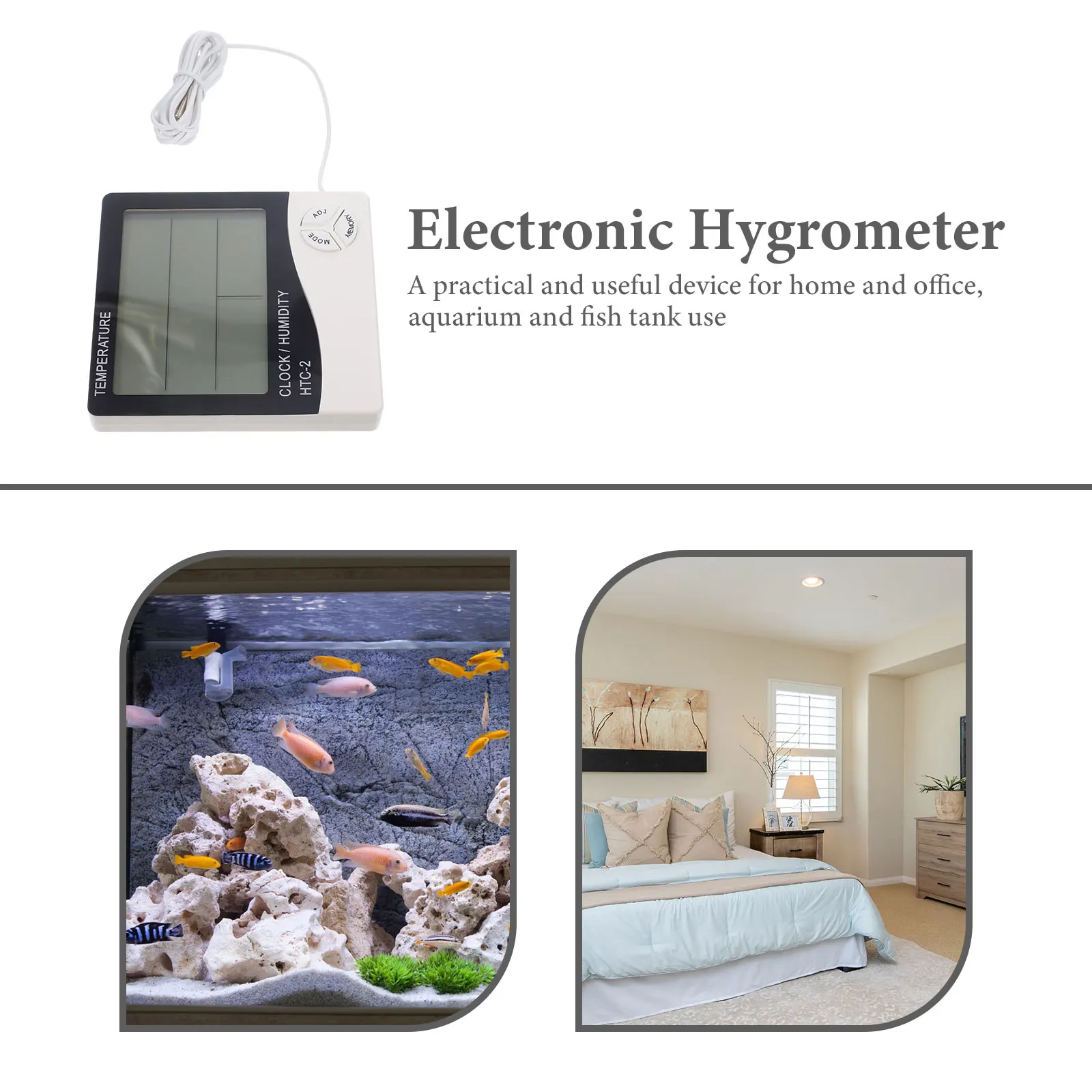 

Digital Hygrometer Thermometer for Aquarium Fish Tank Home Use Real Time Temperature Humidity Clock White Indoor Electronic Pet