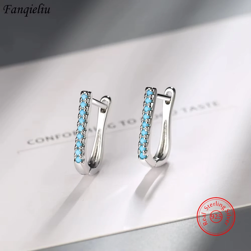 

Solid 925 Sterling Silver Jewelry New Fashion Original Stone Zircon Hoop Earrings For Women FQL21029