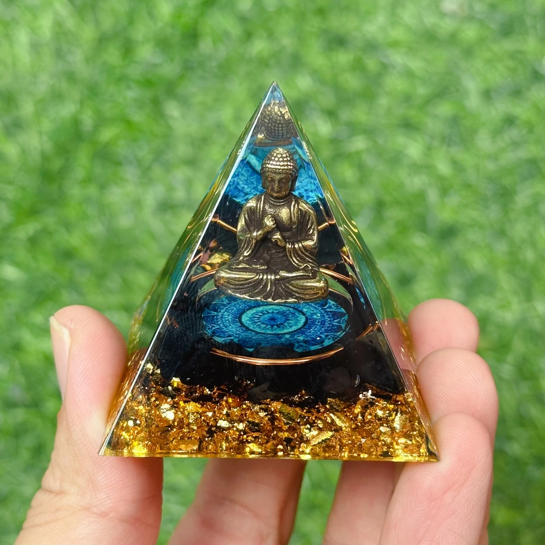 1Pc Obsidian Buddha Statue Ogan Pyramid, Interior Decorative Crystal Pyramid Or…