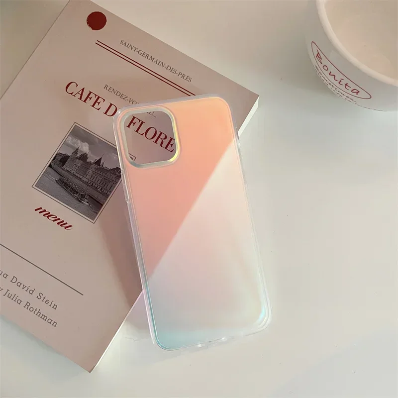 Luxury Matte Aurora Laser Gradient Case For iPhone 14 13 12 15 16 Pro Max 17 Pro Max Plus 17Air Color Changing Shockproof Cover