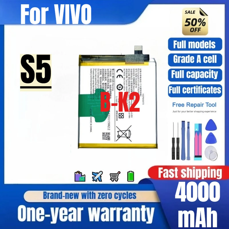

B-K2 for VIVO S5 Mobile Phone Battery 0 Cycle High Quality High Capacity Battery Replacement Bateria Grade A Cell with Tools