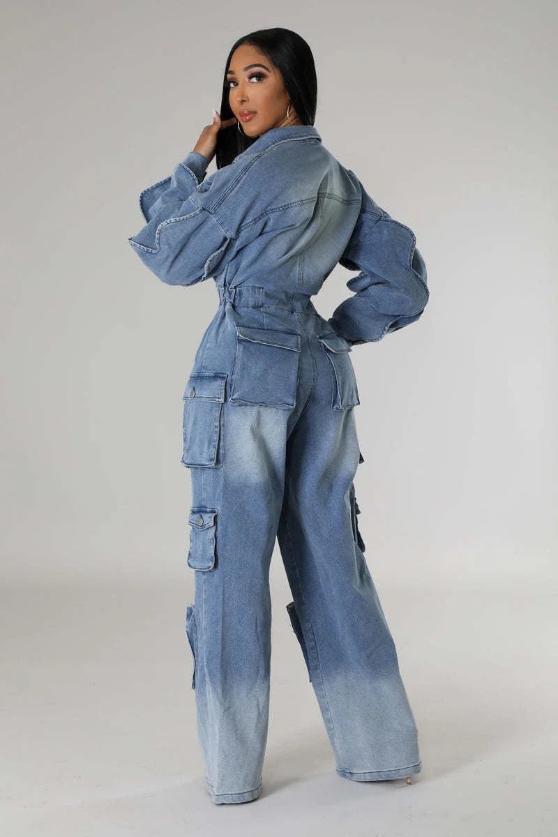 Streetwear Jeans Jumpsuits Winter Fall Clothes 2024 Women Multi Pockets Cargo Pants Denim Rompers Playsuits One Pieces Overalls