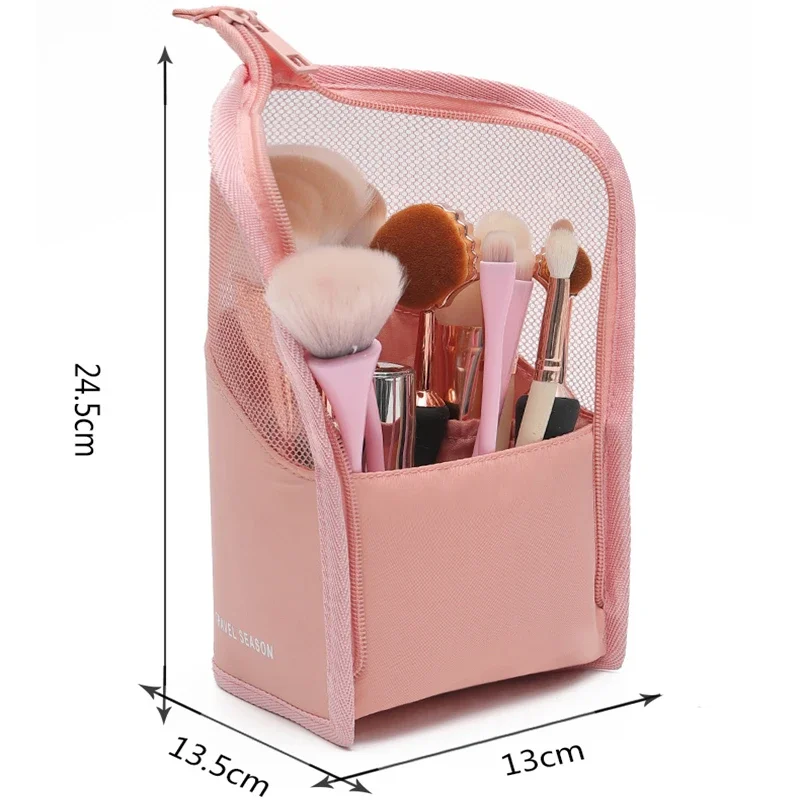 1 Pc Stand Cosmetic Bag for Women Clear Zipper Makeup Bag Travel Female Makeup Brush Holder Organizer Toiletry Bag