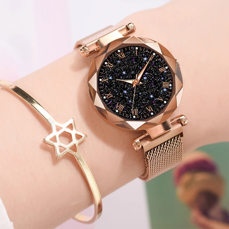 

Fashion Geometric Surface Starry Sky Watch Women Magnetic Watches Luminous Pointer Quartz Wristwatches Cheap Price Dropshipping