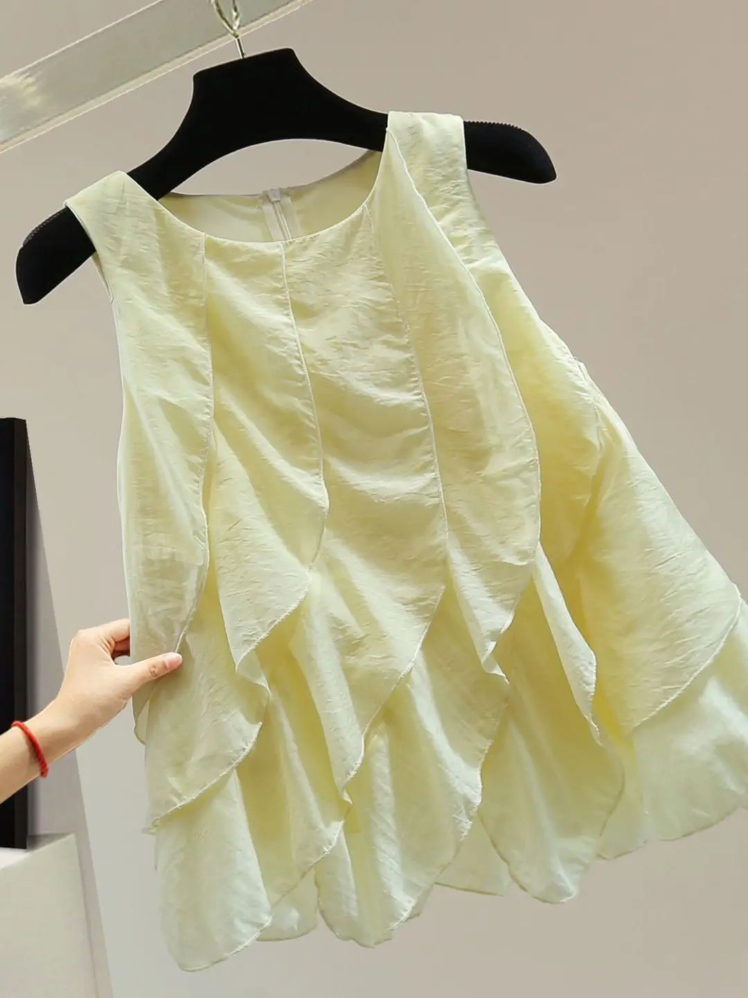 

Ele Lace Trimmed Svel Chiffon Vest Women's Summer Design Unique Faion Irregular Top Korean Sle Loose Fit Zipper