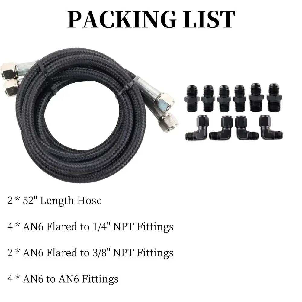 AN6 Black Nylon Braided Transmission Cooler 52'' Length Hose Line Fitting For TH350 700R4 TH400