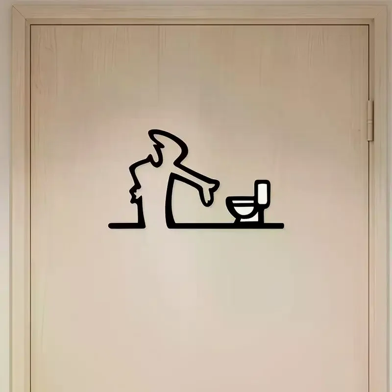 3D Printed Minimalist Line Wall Ornament Self-Adhesive Toilet Sign Modern Design for Coffee Shop Public Restroom Decor