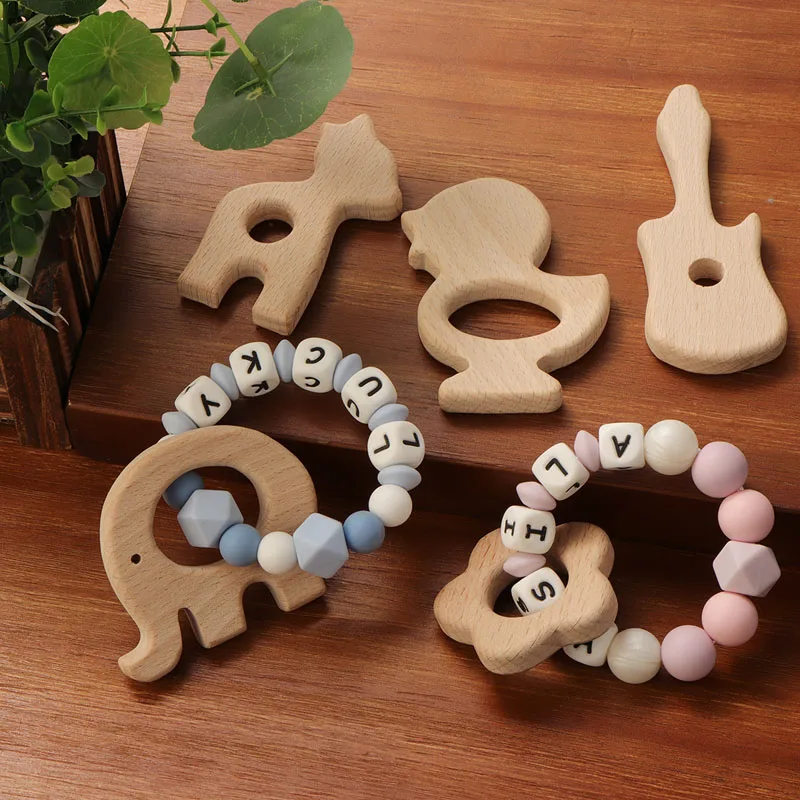 1pc Massaggiagengive per bambini Roditore in legno BPA gratuito Animale carino Ciondolo in legno Anello in legno Ciondolo per asta per dentizione