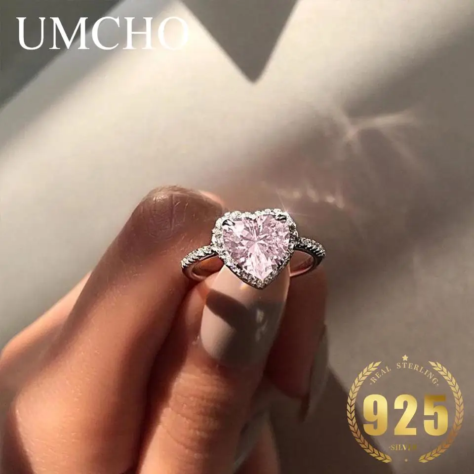 

UMCHO 925 Sterling Silver Romantic Fashion Luxury Exquisite women Classic Shining Heart series ring Charm Jewelry Festival birth