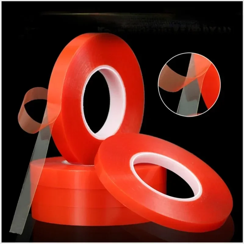 0.2MM 50M Strong Acrylic Adhesive 1/2/3/5/10mm PET Red Film Clear Double Side Tape No Trace For Phone Tablet LCD Screen Glass