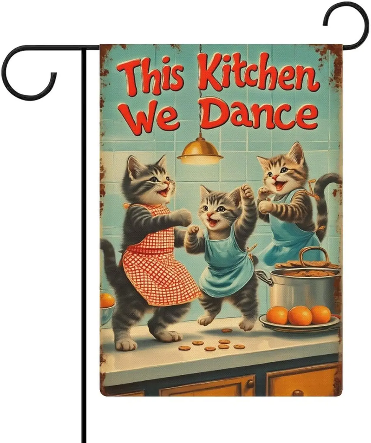 Vintage Dancing Cats Kitchen Garden Flag Double Sided 12 X 18 Inch Yard Flag, Small Flags for Outside Decorations LLX PPM