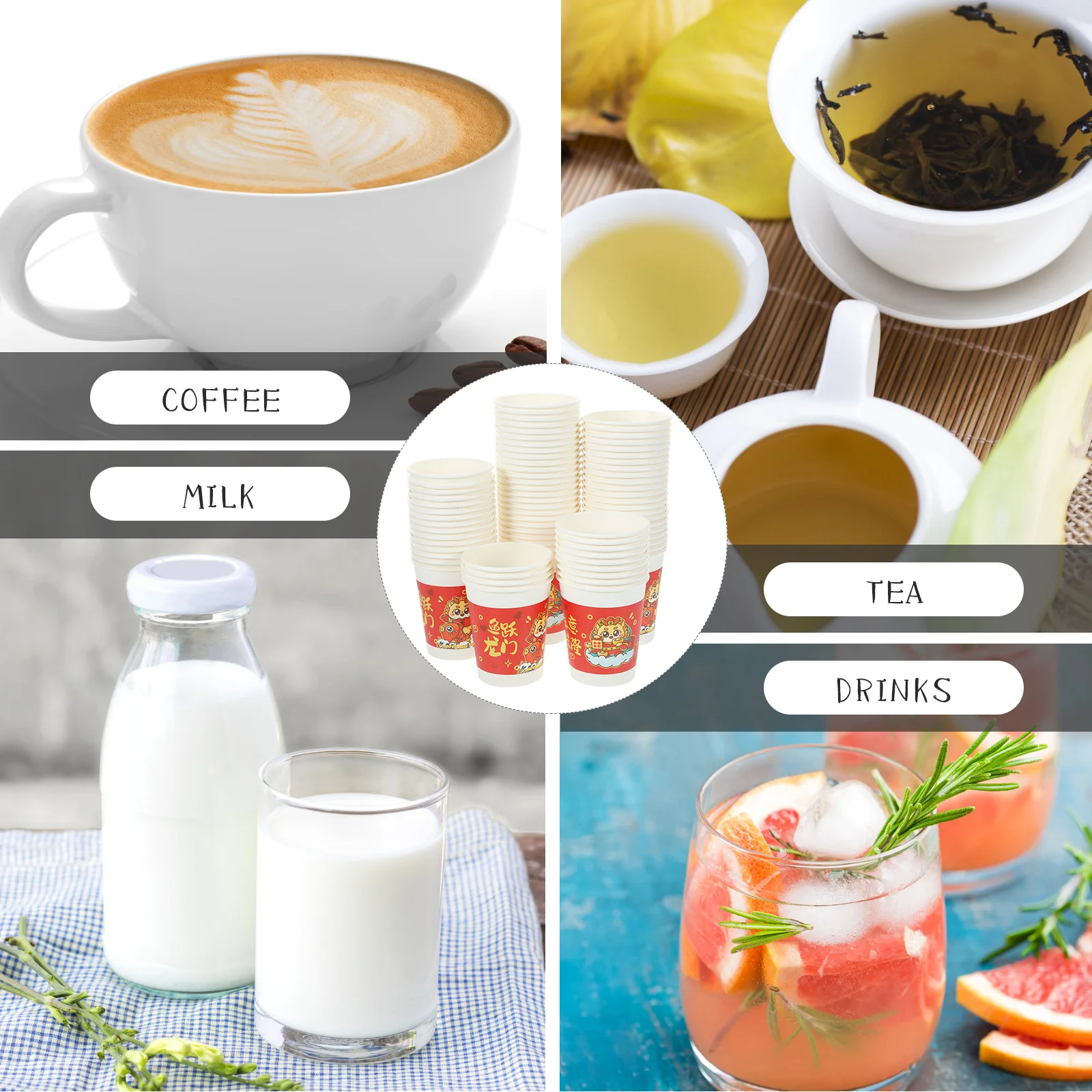 

100 шт. новогодние бумажные стаканчики, утолщенный дизайн, одноразовые стаканчики для кофе и молока, праздничные принадлежности, вечерние стаканчики для воды