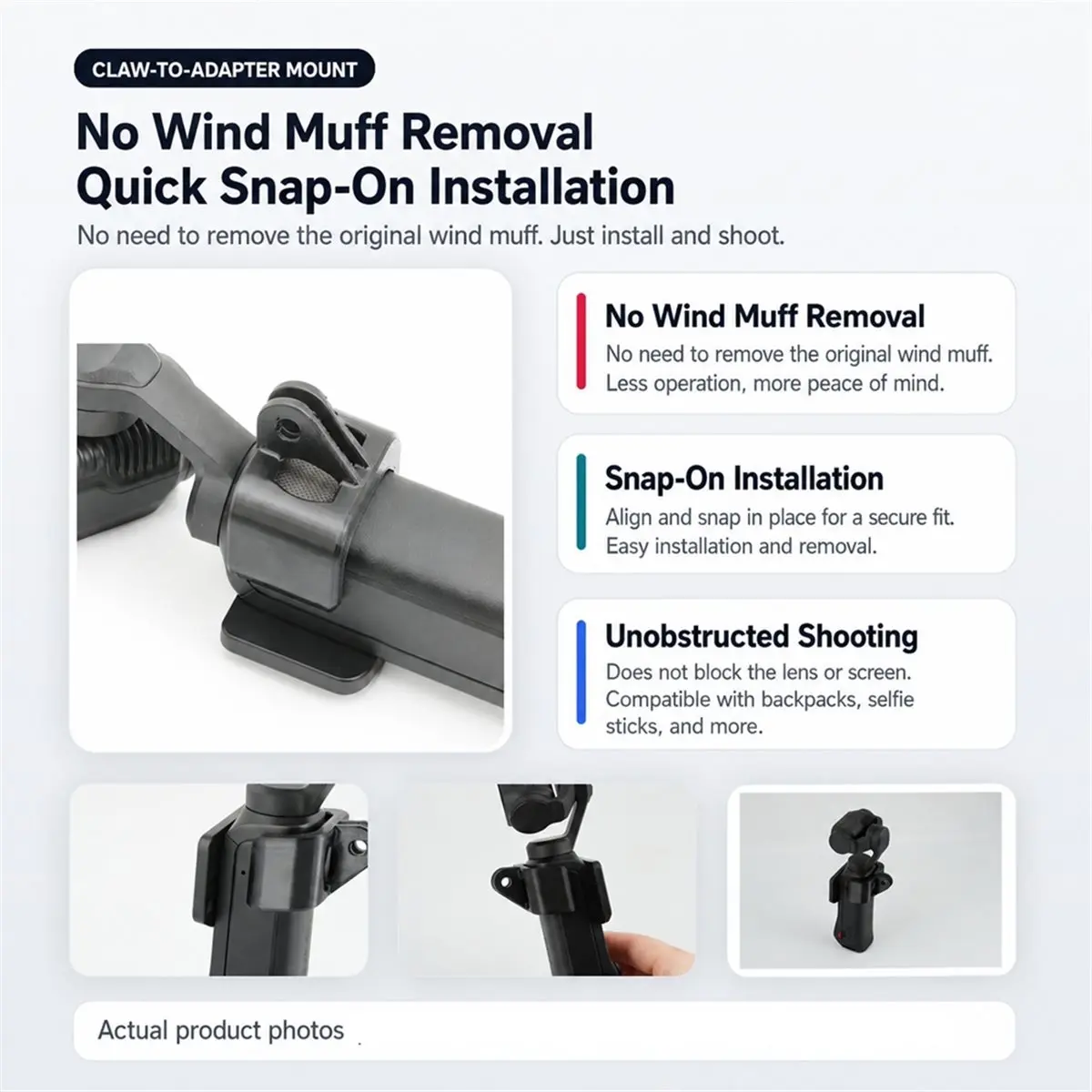 AU47-For Luna Ultra Claw-to-Adapter Mount Nowind Muff Removal Quick Snap-on Easy to Install More Convenient for Outdoor