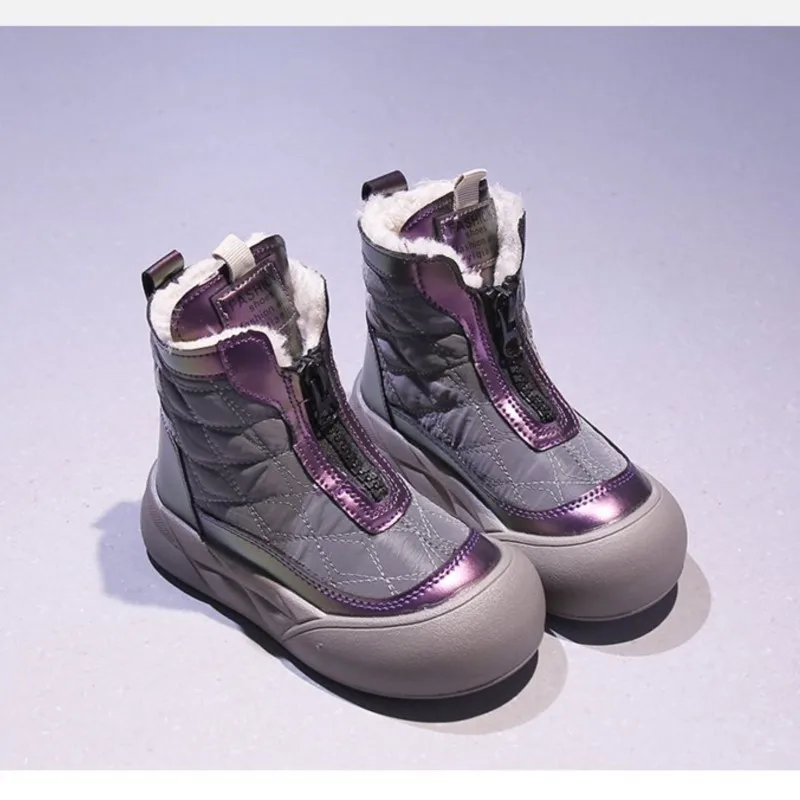 Kids Girls Warm Boots Winter Warm Fleece Lined Front Zipper Anti?Slip Thick Sole Ankle Boots For Outdoor