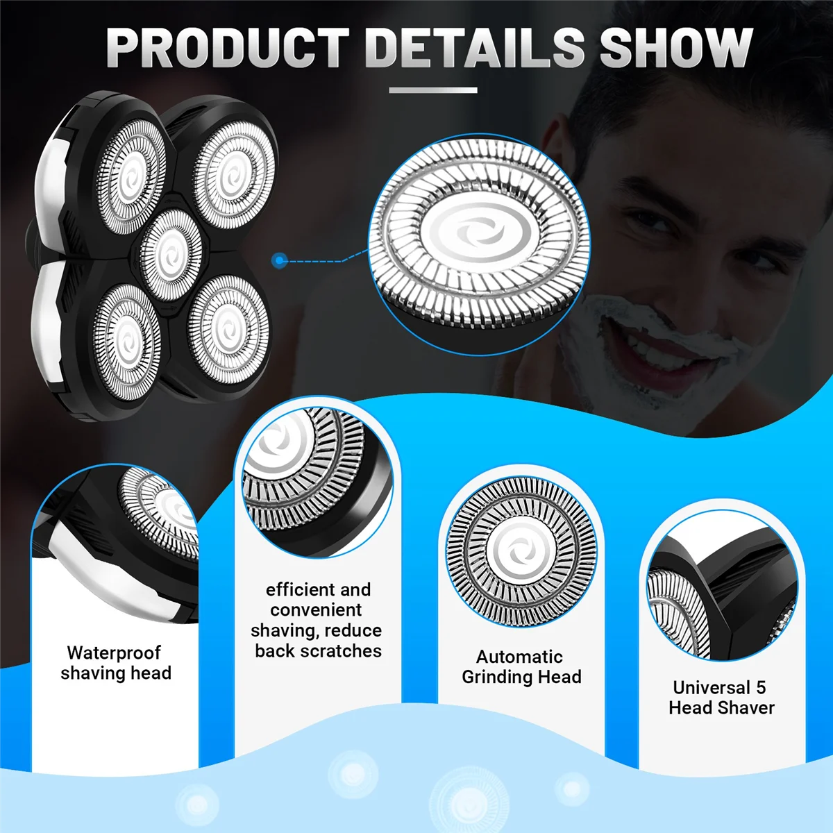 Teste di ricambio per rasoi elettrici 5D Teste di lame di rasoio Calde per lame di ricambio Rasoi per testa calva per uomo (Grigio)