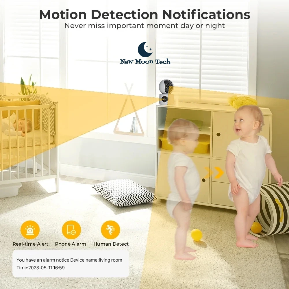 كاميرا New Moon Tech Y6204 اللاسلكية WiFi 4MP عدسة مزدوجة HD للرؤية الليلية كشف الحركة كاميرا الأمن مراقبة الطفل الذكية