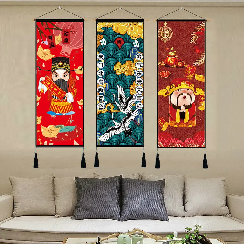 

Chinese Style Scroll Wall Painting God of Wealth Living Room Decor Aesthetic Restaurant Decoration Hanging Fengshui Poster