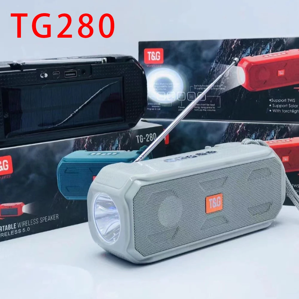 TWS Waterproof TG280 Speaker Portable Column Wireless Stereo Music Box Solar Power Bank Boombox MP3 Loudspeaker Outdoor Speaker