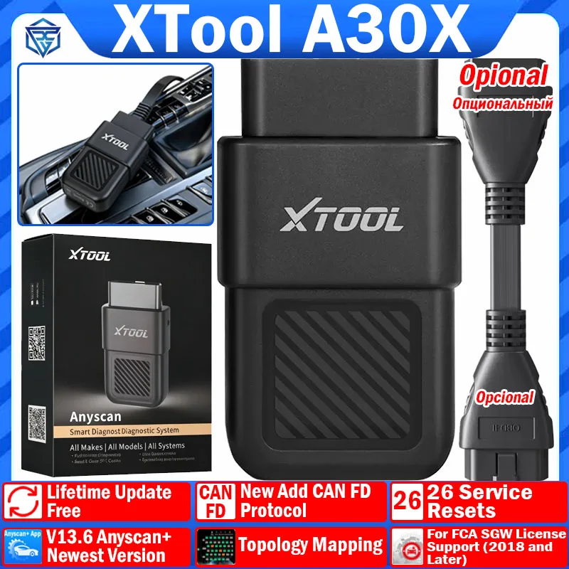 

Сканер XTool A30X Pro Code Reader, беспроводной, полнофункциональный, с поддержкой CANFD, OBD, CAN FD для FCA SGW, лицензия, топологическая карта, аналог A30M, для iOS и Android.