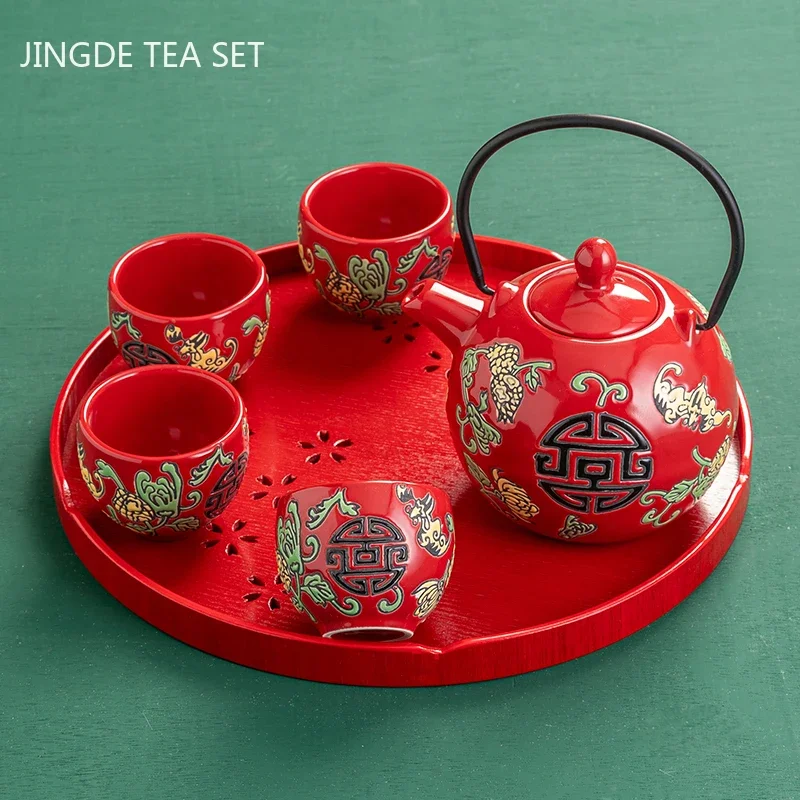 

Exquisite Ceramic Tea Set Handmade Filter Teapot and Cup Set Household Teacups Teaware Chinese Drinkware One Pot and Four Cups