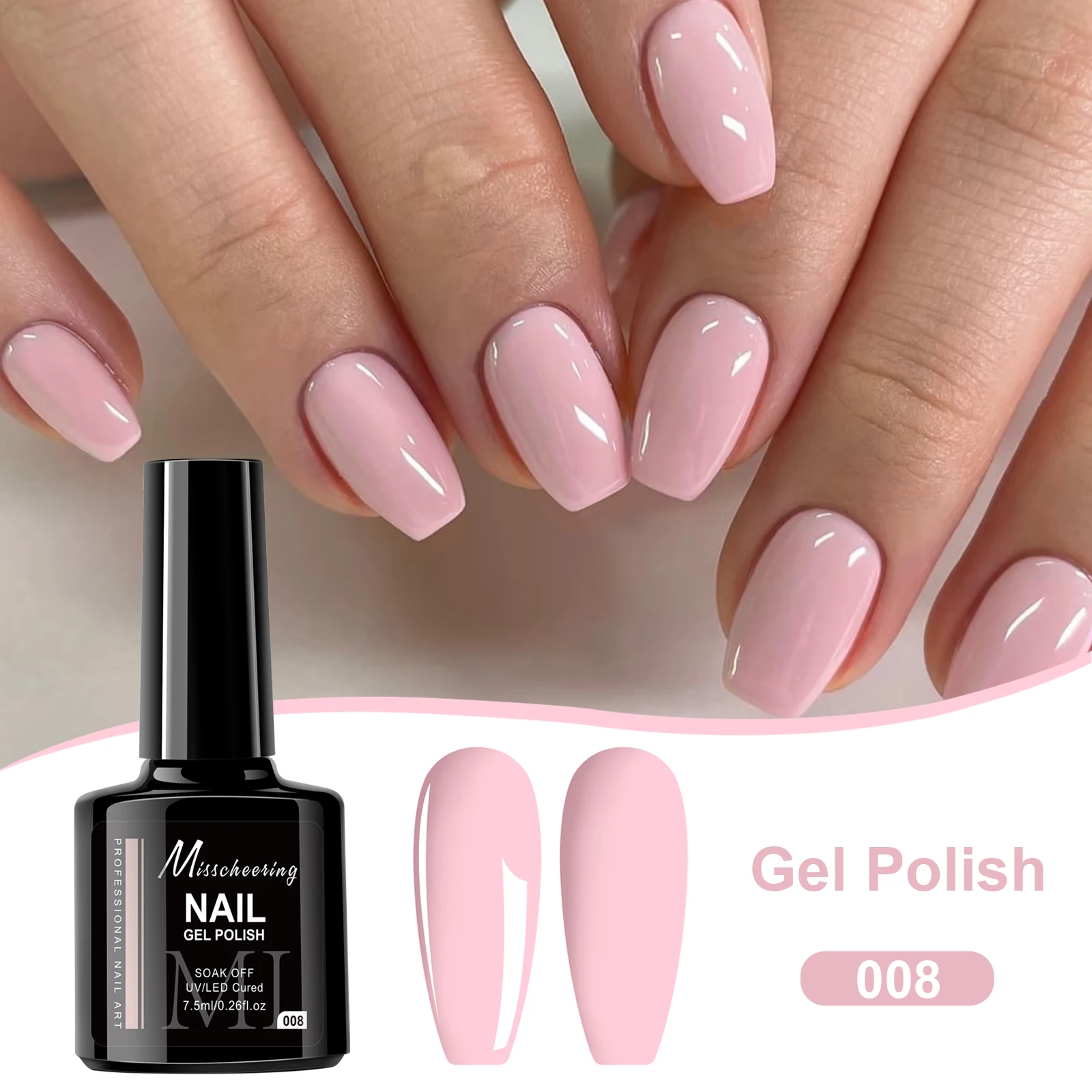 Misscheering 7,5ml Nude Pink Gel-Nagellack, ablösbar, UV-LED-härtend, einfarbiger Gel-Lack, Maniküre, Nagelkunst, Salon, DIY, Nagelpflege für Zuhause