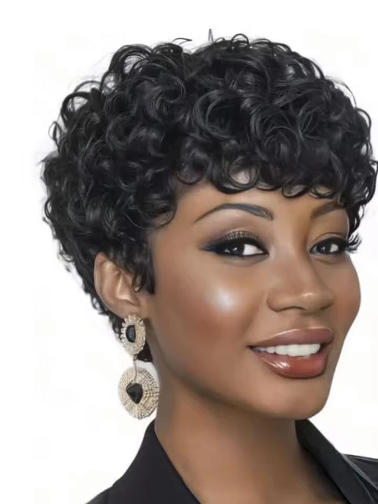 

Pixie Cut Wig Human Hair Short Curly Human Hair Wigs For Women Black Cheap Human Hair Wig Full Machine Gluless Pixie Curly Wig