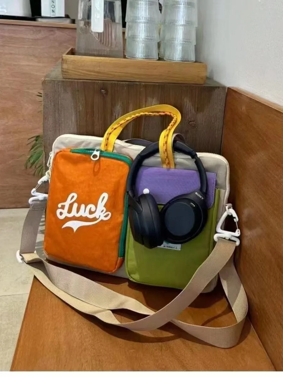 Borse a tracolla portatili per pendolarismo portatile a doppio uso da donna di grande capacità con tracolla a blocchi di colore giapponese da 16 pollici