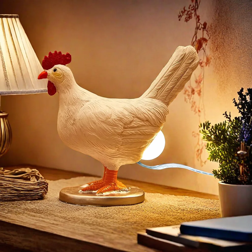 

Flashing Egg Laying Chicken Night Light, Resin Simulation LED White Hen Ornament for Home Bedroom Decor Novelty Gift