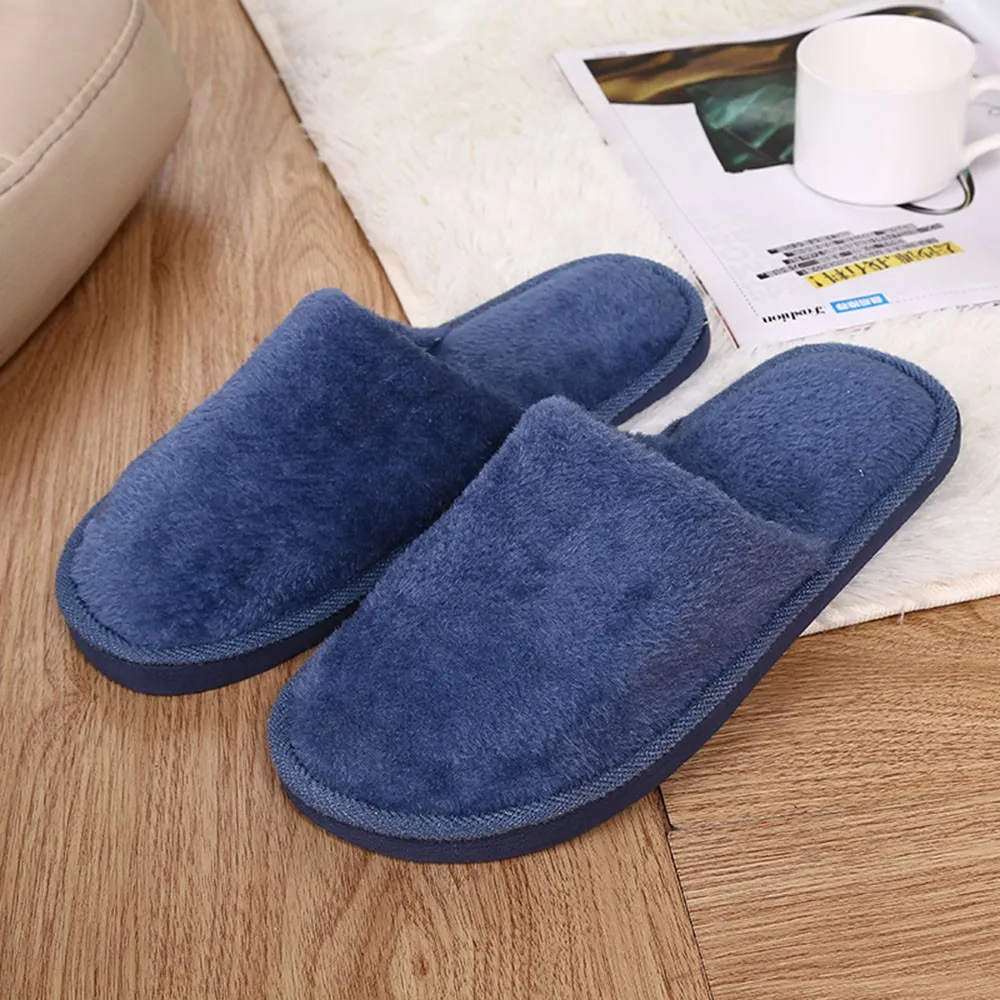 Men's Winter Slippers Warm Bedroom Plush Shoes Home Floor Soft Indoors Thin Velvet Solid Color Non Slip Half Drag Slipper