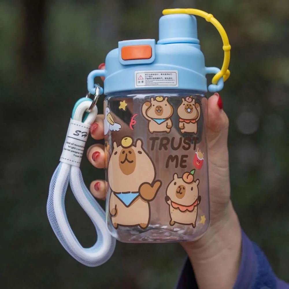 

Fashion Large Capacity Capybara Water Bottle PP Straw TPR 600ML Double Drinking Cup Transparent PVC Handhold Portable Bottle Tea