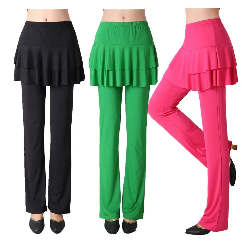 

Fake Two Piece Dancing Skirt Pants Women Square Dance Pants Mom Milk Silk Latin Dance Practice Pants Women Competition Costume
