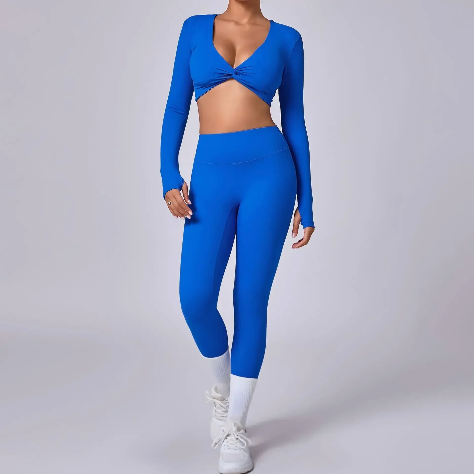 Seamless Yoga Sets Sports Fitness Peach Hip-lifting Pants Tight Breathable Long-sleeved Suits Workout Gym Leggings Set for Women image 2