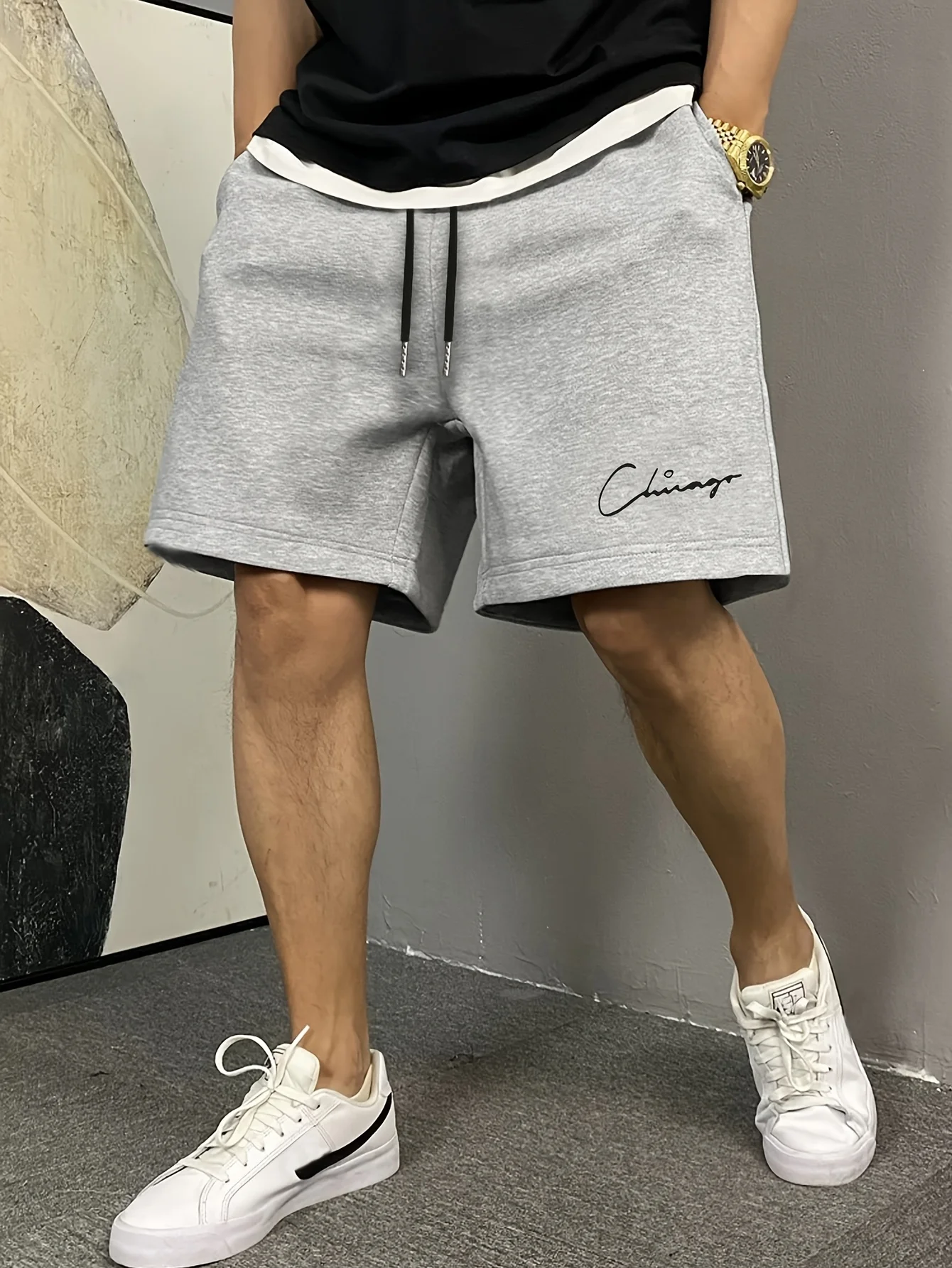 

Men's Summer Fashion Letter Print Casual Shorts Loose Fit Elastic Waistband with Drawstring Suitable for Everyday Wear