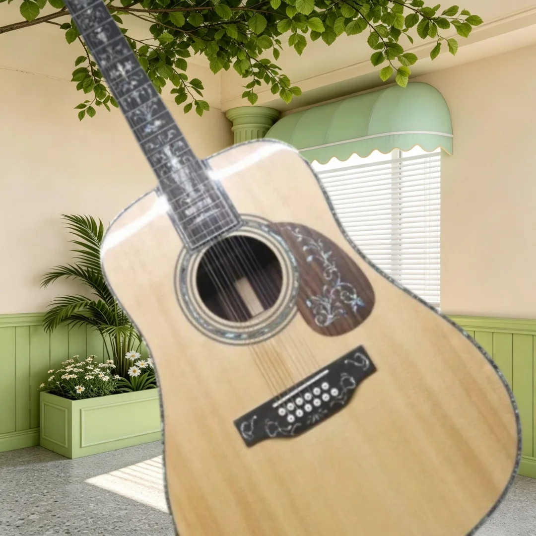 D45 All Solid Acoustic Guitar Spruce Top Rosewood Back Sides Ebony Fretboard Floral Shell Inlay Folk Singing Fingerstyle Stage
