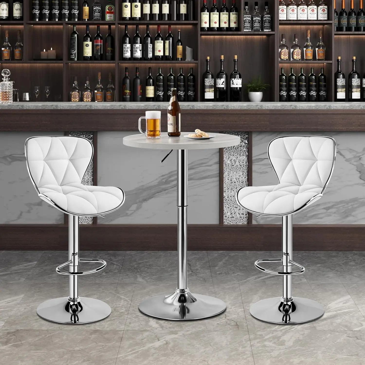 Yaheetech Round Bar Table, Adjustable Height And 360° Swivel Bar Tables, Cocktail Table With Mdf Top, Silver Leg Base For Bar,