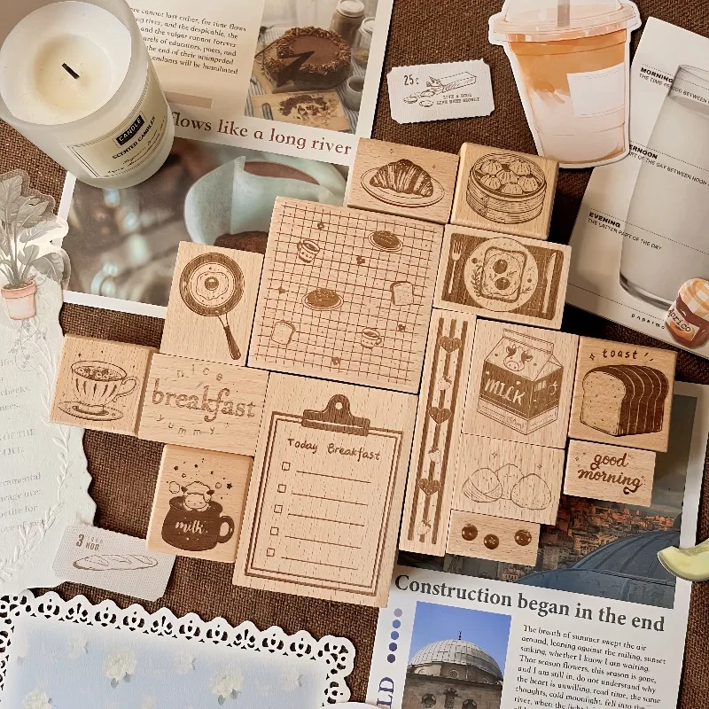 MOONLIGGHT Enjoy Breakfast Time Wooden Rubber Stamp DIY Scrapbooking Photo Album Card Making Wood Seal