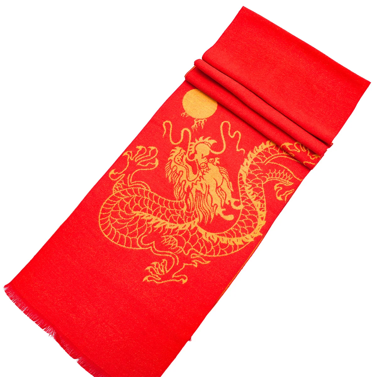 A big red chinese dragon pashmina warm short beard unisex scarf shawl suitable for daily wear and decoration holiday gifts