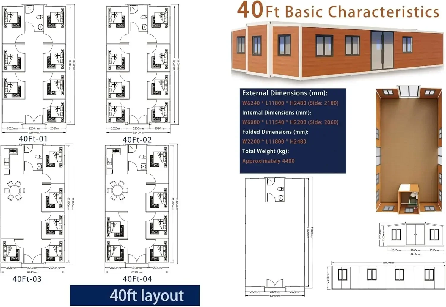 Customized Tiny Expandable Prefab Home To Live In 1 Bathroom, 1 Living Room, 3/4 Rooms & Kitchen-Foldable Home,Tiny Home 40x20ft