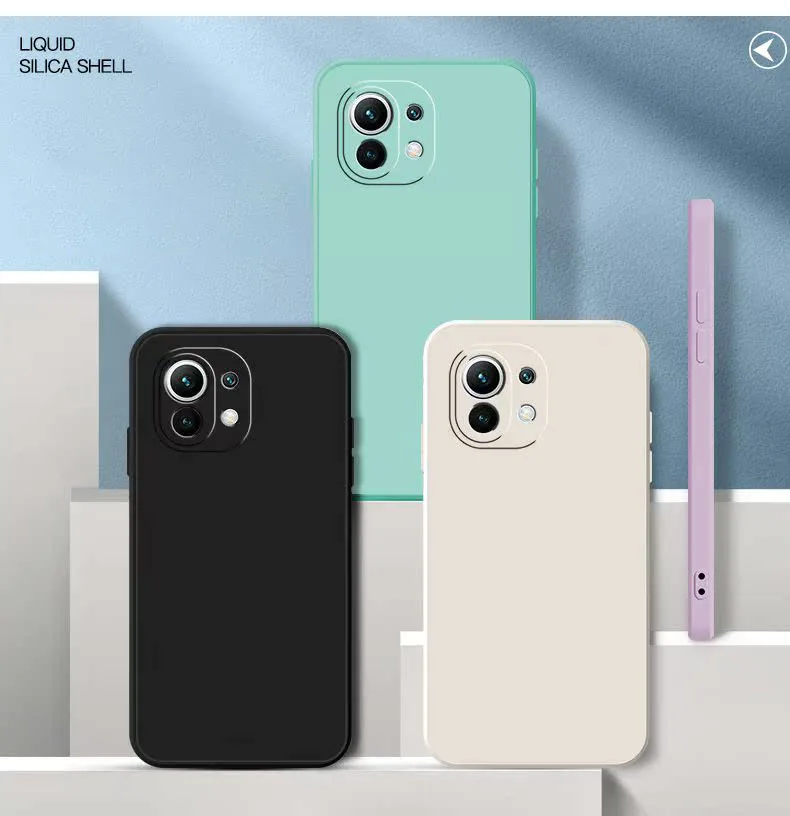 Quadratische Flüssigsilikonhülle für Xiaomi Mi 11 11T Pro Soft Mi 11 lite Ne 5G Kameraschutzhülle