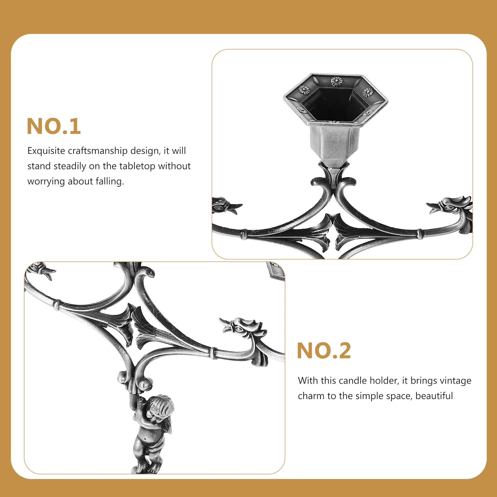 

Vintage Holder Zinc Alloy Metal Candlestick Church Stand Home Decor Pillar Tea Light Retro Ornament Tabletop Wedding
